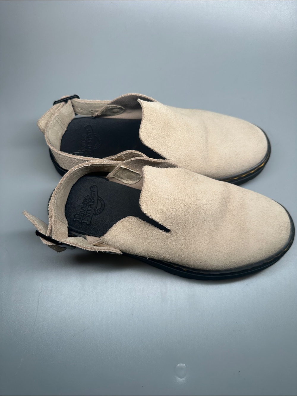 Dr. Martens Beige Suede Backstrap Mule Clogs